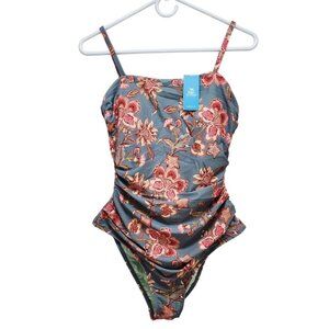 Cupshe Womens Floral Print One-Piece Swimsuit Adjustable Straps Blue Pink Size M
